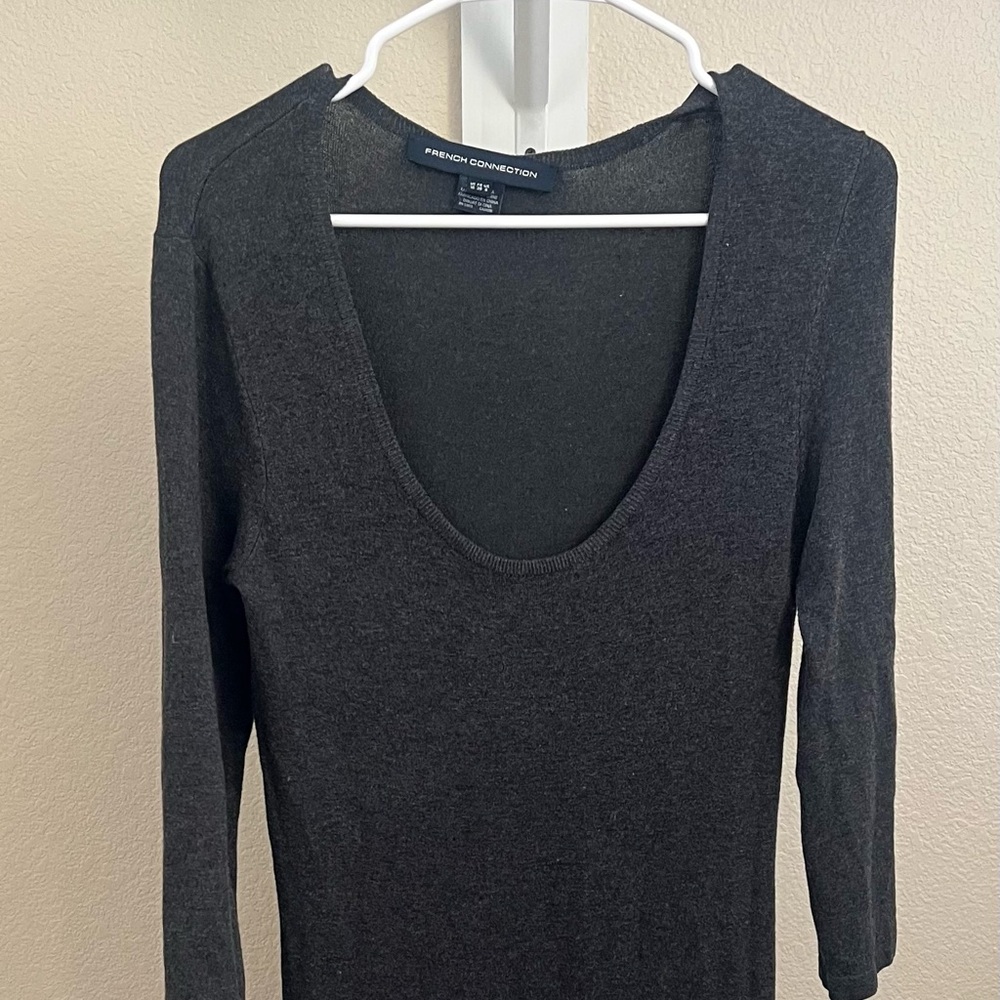 French Connection Gray Long Sleeve Scoop Neck Dress